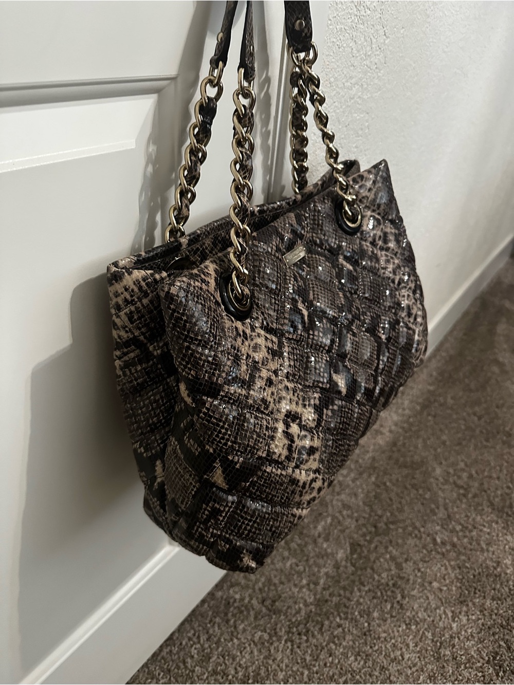 kate spade Snake-Print Quilted Shoulder Bag in Black, Brown, Grey & Cream